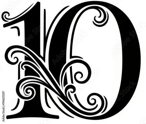 black and white  number 10 written in an elegant way .