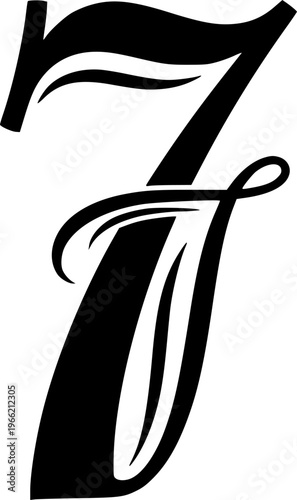 black and white number 7 written in an elegant way .