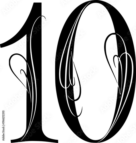 black and white  number 10 written in an elegant way .