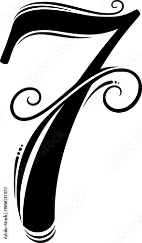 black and white number 7 written in an elegant way .