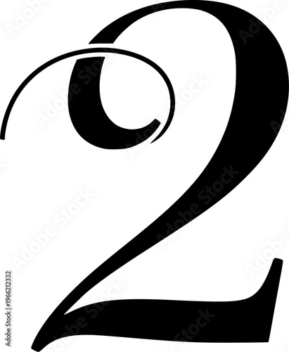  black and white number 2 written in an elegant way .