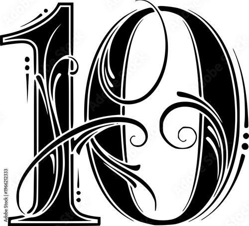 black and white  number 10 written in an elegant way .
