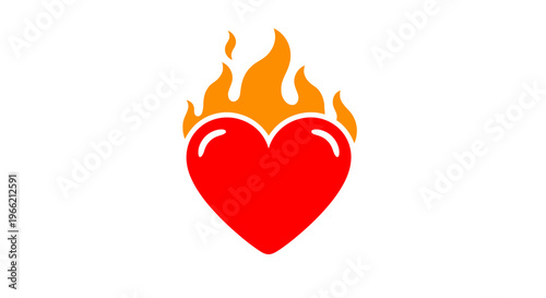 Flaming heart symbol with orange fire.