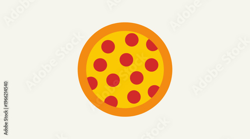 Simple flat design illustration of a whole pepperoni pizza on a light background, perfect for icons or web graphics.