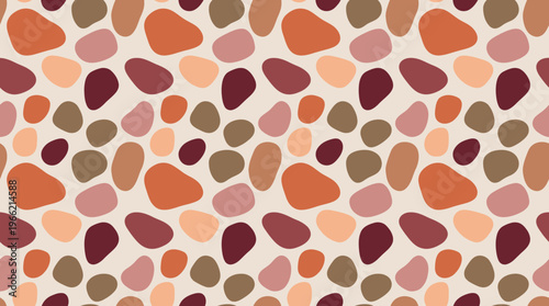 Seamless abstract pattern featuring irregular organic shapes in warm earthy tones on a light background, perfect for textiles or digital designs.