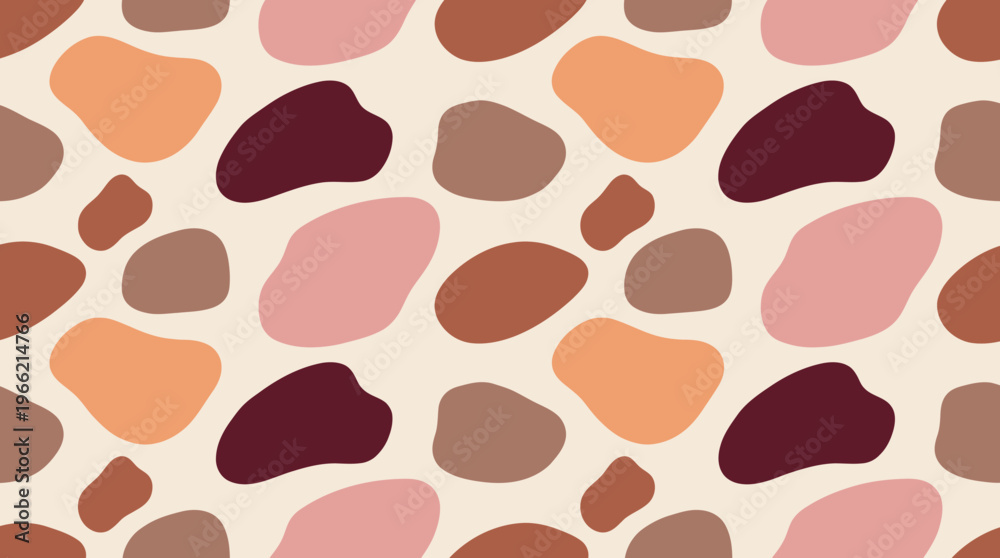 Fototapeta premium Seamless abstract pattern with organic, irregular shapes in earthy and pastel tones on a light background, creating a modern and artistic design.