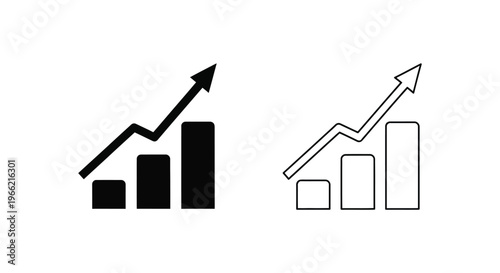 a black and a white line graph with bars and arrows Vector