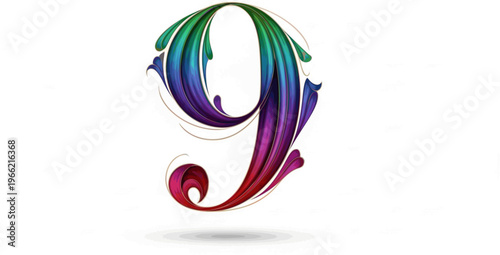 colored number 9 written in an elegant way .