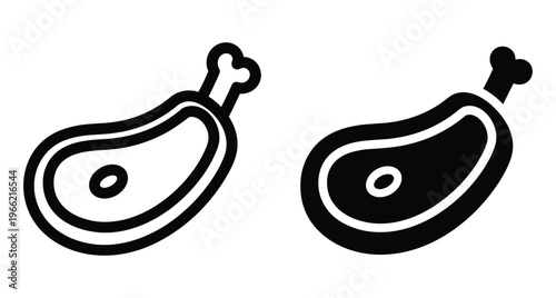 Meat steak icon set with bone outline and solid silhouette symbols for food menu butcher shop barbecue and restaurant design