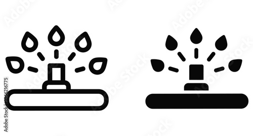 Lawn sprinkler icon set for garden irrigation system watering grass and plants in backyard maintenance agriculture equipment flat vector design