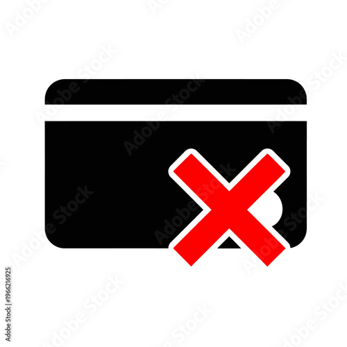 Vector graphic of a credit card with a red X marked through it on white