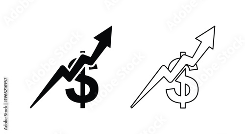 black and white line art of dollar sign with arrow pointing up Vector