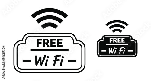 Free wifi zone sign icon set with wireless signal symbol for public internet access in cafe restaurant hotel or airport
