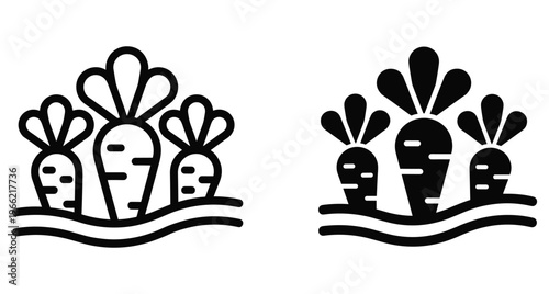 carrot vegetable icons showing plants growing in soil with leaves for gardening agriculture farming healthy food and organic harvest design