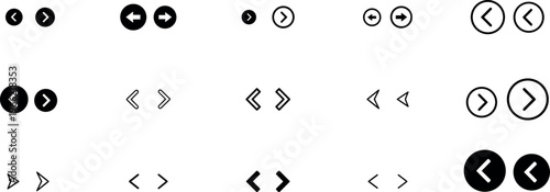navigation arrow and chevron interface icon set with next previous forward and back direction symbols for user interface controls isolated on transparent background