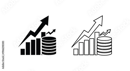 black and white icons of growing business finances Vector