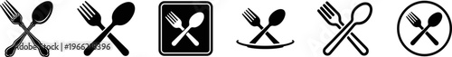 fork and spoon cutlery dining icon set for restaurant kitchen food service and tableware symbols isolated on transparent background