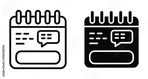 Calendar icon set with speech bubble for scheduled meetings appointments events reminders business planning organization time management digital agenda notification