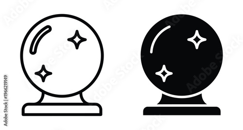 Crystal ball magic icon set with outline and solid versions for fortune telling mystical prediction occult spiritual divination future seeing symbols