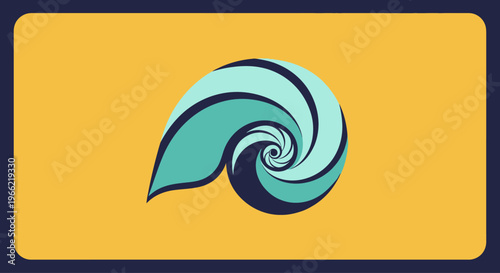 Stylized nautilus shell spiral design in teal and blue shades.