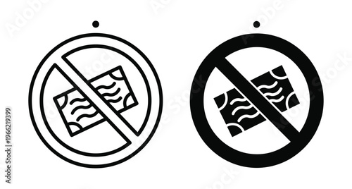 No cash accepted icon set featuring prohibition sign for paper money banknotes indicating cashless payment only zones for money prohibition