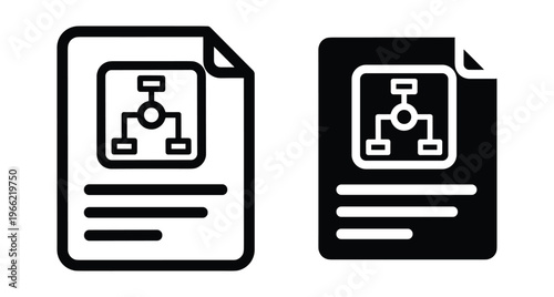 document file icon with flowchart diagram representing business planning organization structure sitemap hierarchy workflow process management strategy data architecture report