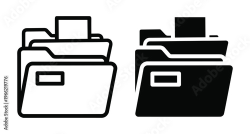 Folder icon set with document files inside for office organization data storage management archive system digital filing and business paperwork