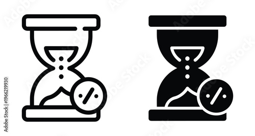 Hourglass icons with percentage symbol representing time management interest rates tax deadlines financial planning efficiency and productivity in business projects