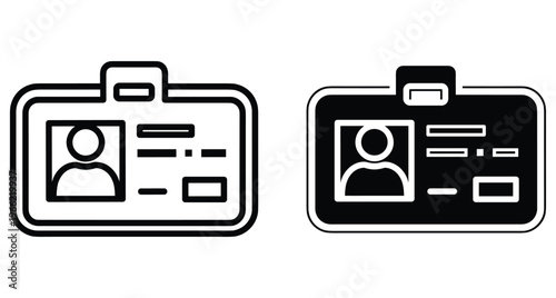 Identification card icons set featuring profile photo and text lines for employee badge or personal identity document access control security