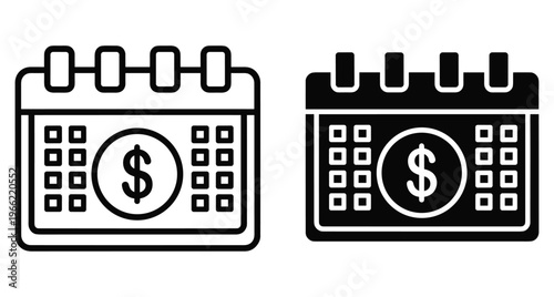 Calendar icons with dollar sign symbol for financial planning payment schedules tax deadlines budget management and business accounting tasks for finance