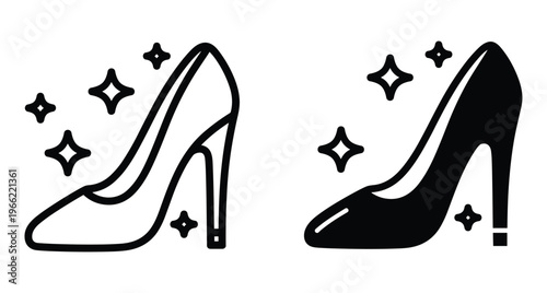 High heel shoe icon set with stiletto pumps and sparkling stars for fashion design beauty salon footwear high heel shoe