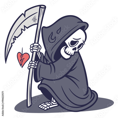 Skeleton cloaked in darkness, heart broken, symbolizing deep sorrow and emotional struggle vector image.