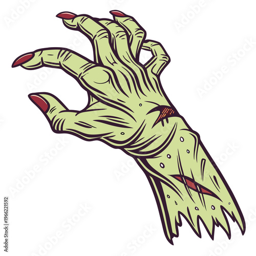 Creepy zombie hand drawn vector illustration isolated on white background.