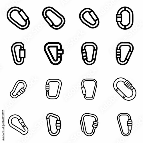 Carabiner Icon Set Outdoor Adventure and Climbing Equipment Symbols