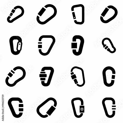 Carabiner Icon Set Outdoor Adventure and Climbing Equipment Symbols