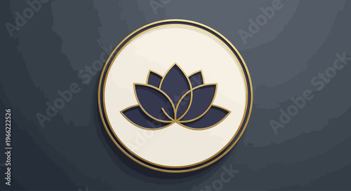 Elegant Lotus Flower Symbol in a Circular Frame.