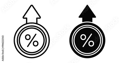 Percentage increase icon set showing interest rate growth inflation tax rise financial profit arrow up symbol for business marketing