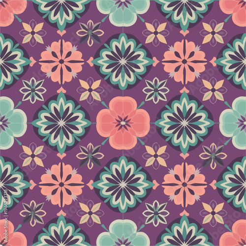 vector illustration hires Collection of High-Resolution Abstract Seamless ornament Patterns with Diverse Designs and Textures Mediterranean Tile Pattern with Colorful Floral Mandalas and Geometric