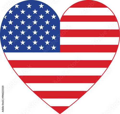Heart symbol adorned with the American flag pattern conveys love and patriotism for the nation.