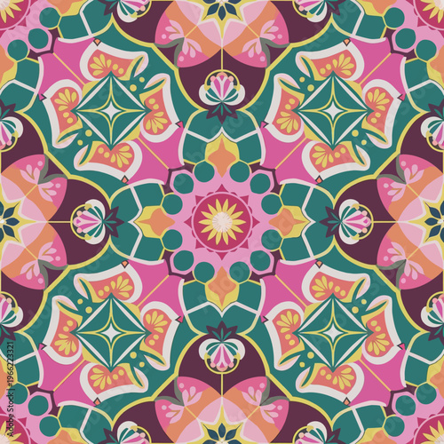 vector illustration hires Collection of High-Resolution Abstract Seamless ornament Patterns with Diverse Designs and Textures Mediterranean Tile Pattern with Colorful Floral Mandalas and Geometric