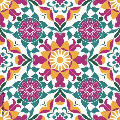 vector illustration hires Collection of High-Resolution Abstract Seamless ornament Patterns with Diverse Designs and Textures Mediterranean Tile Pattern with Colorful Floral Mandalas and Geometric