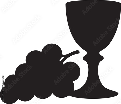 Chalice and grapes sacrament symbol for religious ceremony.