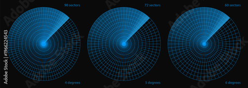 Radar screen of military sonar technology vector. Target ship scan in blue circle bg. Data digital ui on army interface map, navy sea monitor with search detection. Futuristic war boat scanner grid