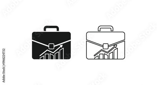 black and white briefcase icons with handle and buckle Vector