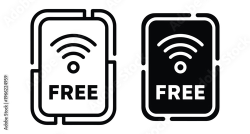 Free wifi zone icon set with wireless signal symbol on smartphone screen for public internet access and mobile connectivity