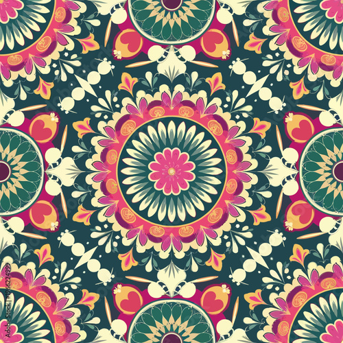 vector illustration hires Collection of High-Resolution Abstract Seamless ornament Patterns with Diverse Designs and Textures Mediterranean Tile Pattern with Colorful Floral Mandalas and Geometric