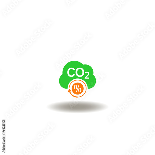 Vector illustration of cloud with CO2 (carbon dioxide) abbreviation and percent sign with circular arrow. Symbol of carbon credit.