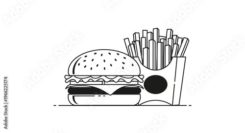 Burger and Fries: Classic Fast Food Meal Illustration.