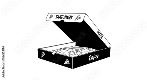 Open Pizza Box with Take Away Text and Enjoy Slogan.