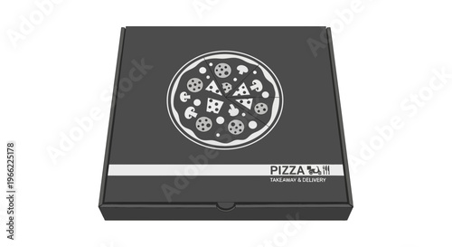 Pizza Box with Toppings Illustration.